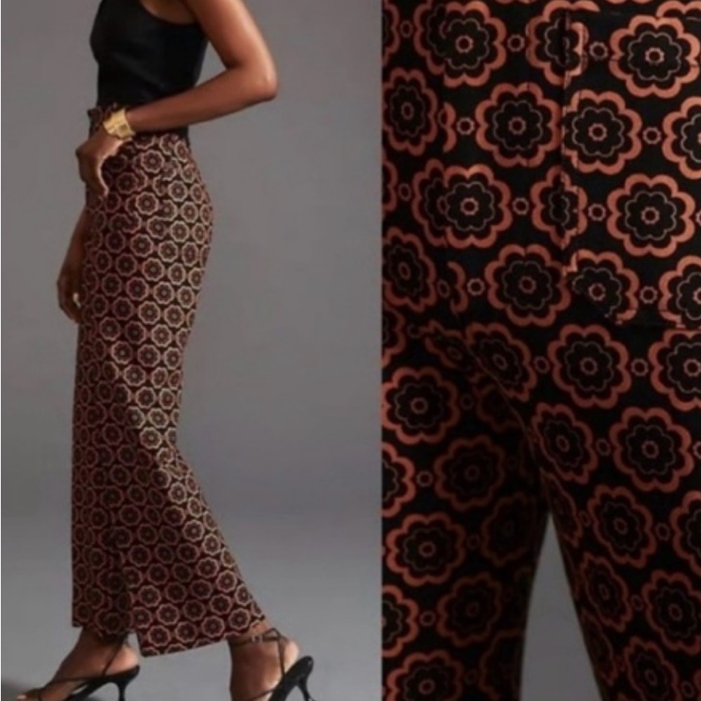 Maeve Black and Rust Wide-Leg Patterned Pants